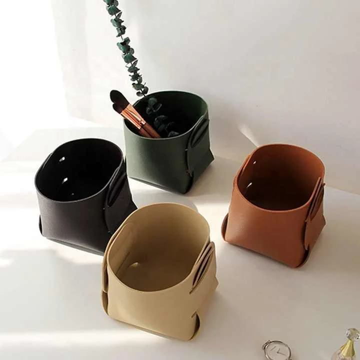 Leather-Organizer-Basket-Decorative-Jewelry-Makeup-Paint-Desktop-Storage